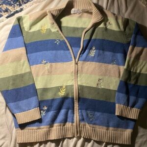 Tabi grandmacore zip up sweater with embroidery Large (Med) cottagecore vintage